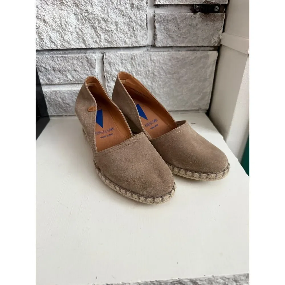 Verbenas Made in Spain Mamen Wedge Espadrilles in Stone Suede Womens 39/US7.5